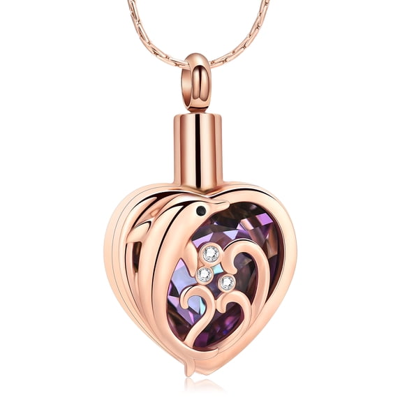 Heart Urn Locket Cremation Jewelry for Ashes Holder Dolphin Memory Necklace Sea Waves Ash Urn Necklace Memorial Jewelry