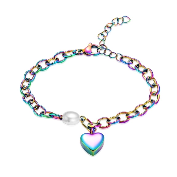 Heart Urn Locket Pearl 316L Stainless Steel Chain Link Bracelet Funeral Cremation Jewelry For Ashes Memorial Bracelet