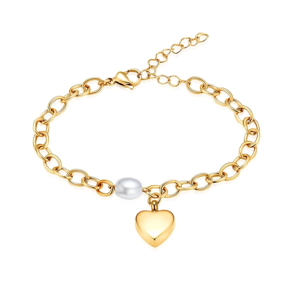 Heart Urn Locket Pearl 316L Stainless Steel Chain Link Bracelet Funeral Cremation Jewelry For Ashes Memorial Bracelet