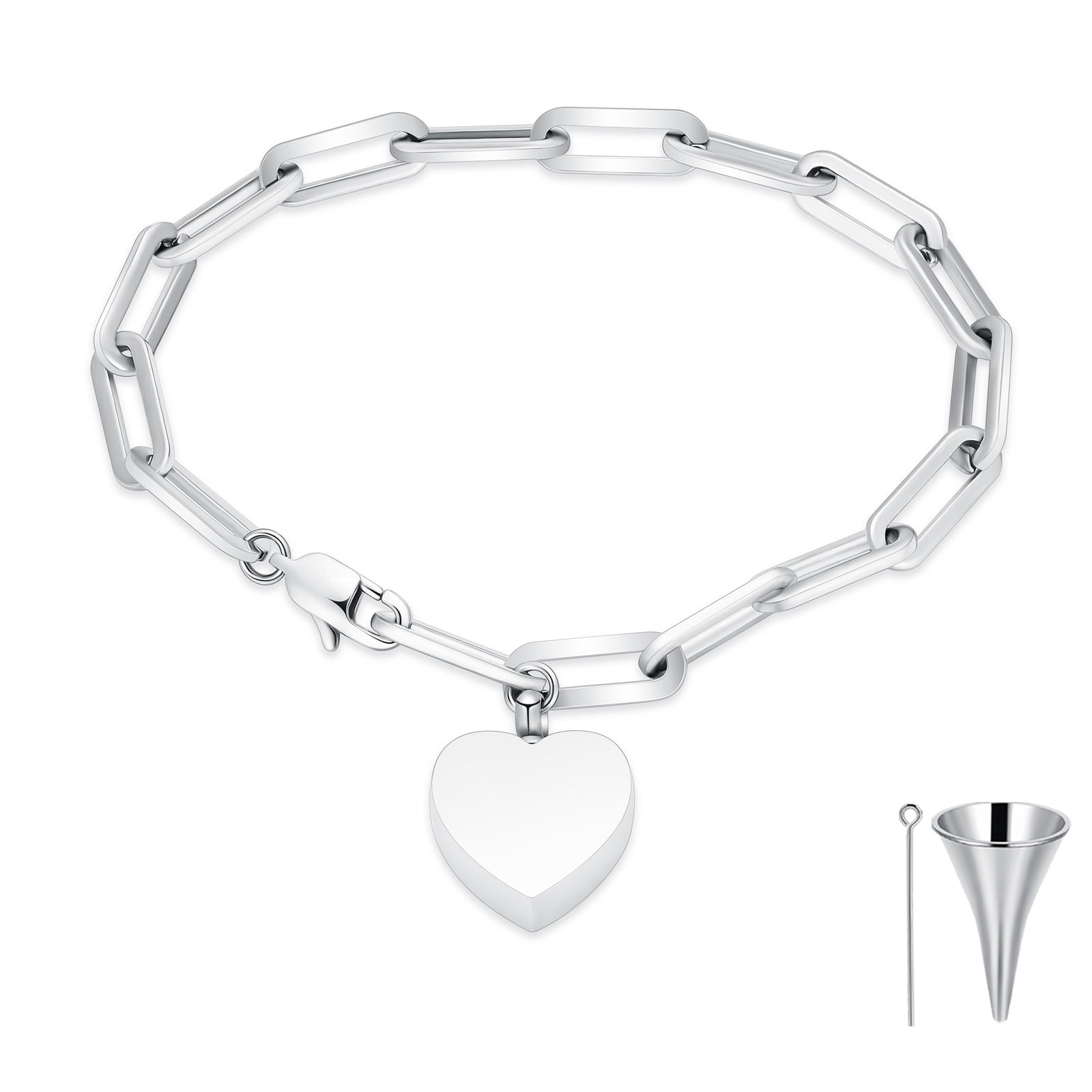 Heart Urn Locket for Ashes Stainless Steel Link Funeral Urn Bracelet