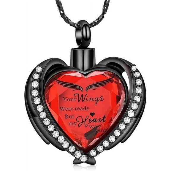 Heart Urn Necklace for Ashes Cremation Angel Wings Heart Urn Necklaces Ashes Urn Jewelry for Women Men with Birthstone Mini Keepsake Urn Memorial Ash Jewelry