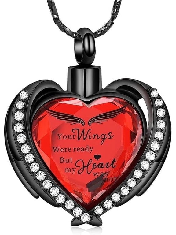 Heart Urn Necklace for Ashes Cremation Angel Wings Heart Urn Necklaces Ashes Urn Jewelry for Women Men with Birthstone Mini Keepsake Urn Memorial Ash Jewelry