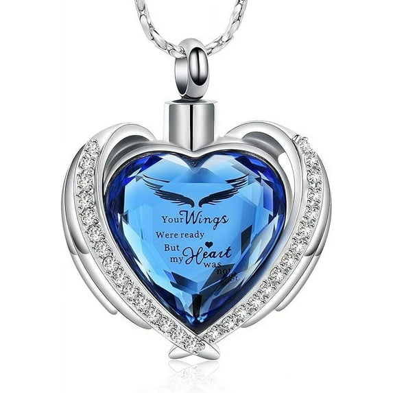 Heart Urn Necklace for Ashes Cremation Angel Wings Heart Urn Necklaces Ashes Urn Jewelry for Women Men with Birthstone Mini Keepsake Urn Memorial Ash Jewelry