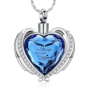 Heart Urn Necklace for Ashes Cremation Angel Wings Heart Urn Necklaces Ashes Urn Jewelry for Women Men with Birthstone Mini Keepsake Urn Memorial Ash Jewelry