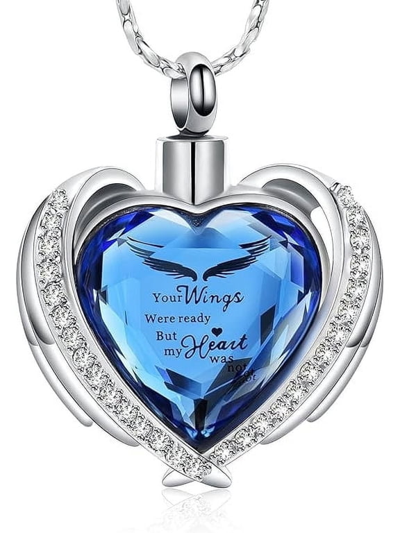 Heart Urn Necklace for Ashes Cremation Angel Wings Heart Urn Necklaces Ashes Urn Jewelry for Women Men with Birthstone Mini Keepsake Urn Memorial Ash Jewelry