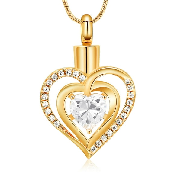 Heart Urn Necklace for Ashes Cremation Jewerly, Double Heart Birthstone Crystal Pendant Necklace for Women Memorial Jewelry Ashes Keepsake Lockets Holder
