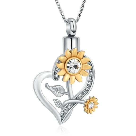 Heart Urn Necklace for Ashes Sunflower Cremation Jewelry for Women Stainless Steel Memorial Necklaces Ash Holder for Human Pets Keepsake Jewelry for Loved Ones with Fill Tool