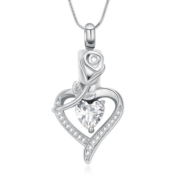 Heart Urn Necklace for Ashes for Women Cremation Jewelry Rose Flower Eternity Memorial Forever in My Heart Ashes Keepsake, Adjustable Silver Chain 20 2 Inches