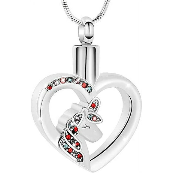 Heart Urn Necklace For Ashes Stainless Steel Unicorn Cremation Jewelry For Women Urn Locket Keepsake Ashes Jewelry