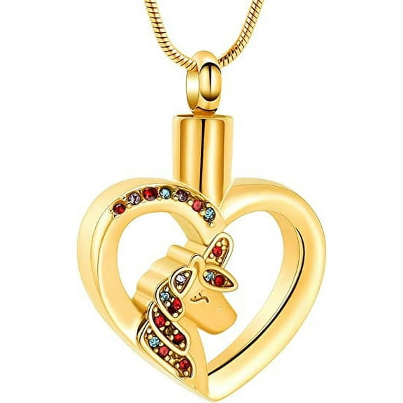 Heart Urn Necklace For Ashes Stainless Steel Unicorn Cremation Jewelry For Women Urn Locket Keepsake Ashes Jewelry