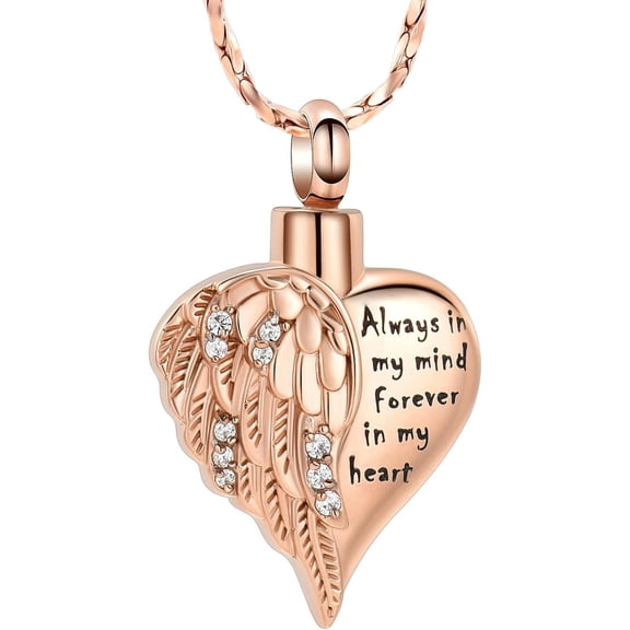 Heart Urn Necklace Pendants for Ashes Angel Wings Cremation Jewelry for Women Men Keepsake Memorial Ash Jewelry Always in my Mind Forever in my Heart