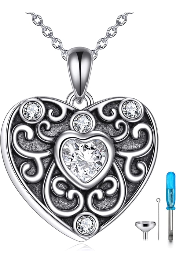 Heart Urn Necklace for Ashes 925 Sterling Silver Heart Cremation Memory Jewelry for Women