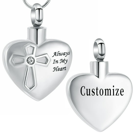 Heart Urn Necklace for Ashes Forever in My Heart Pendant Cross Cremation Necklace Stainless Steel Ashes Jewelry for Dad Mom Papa Husband Wife