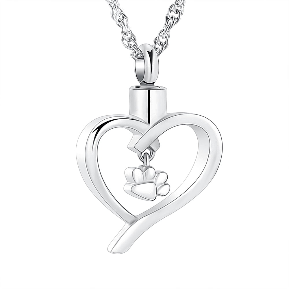 Heart Urn Necklace for Ashes with Paw Prints Heart Cremation Jewelry ...