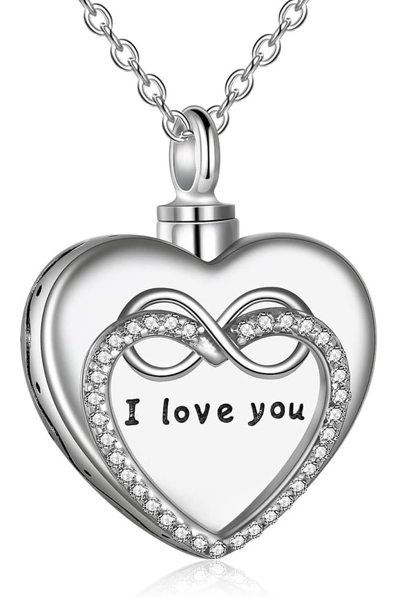Heart Urn Necklaces for Ashes Infinity I Love You 925 Sterling Silver Cremation Memorial Jewelry for Women with Filling Kit