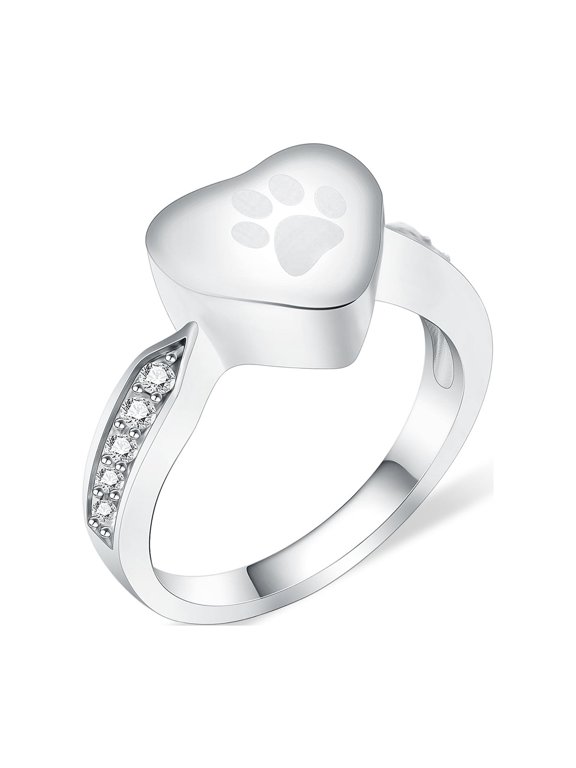 Heart Urn Ring for pet Dog Cat's Ashes Keepsake Memorial Tiny Jewelry Forever in My Heart Paw Print Cremation Finger Rings