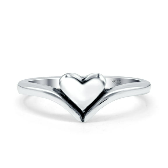 Heart V Shape Ring 925 Sterling Silver Size 4