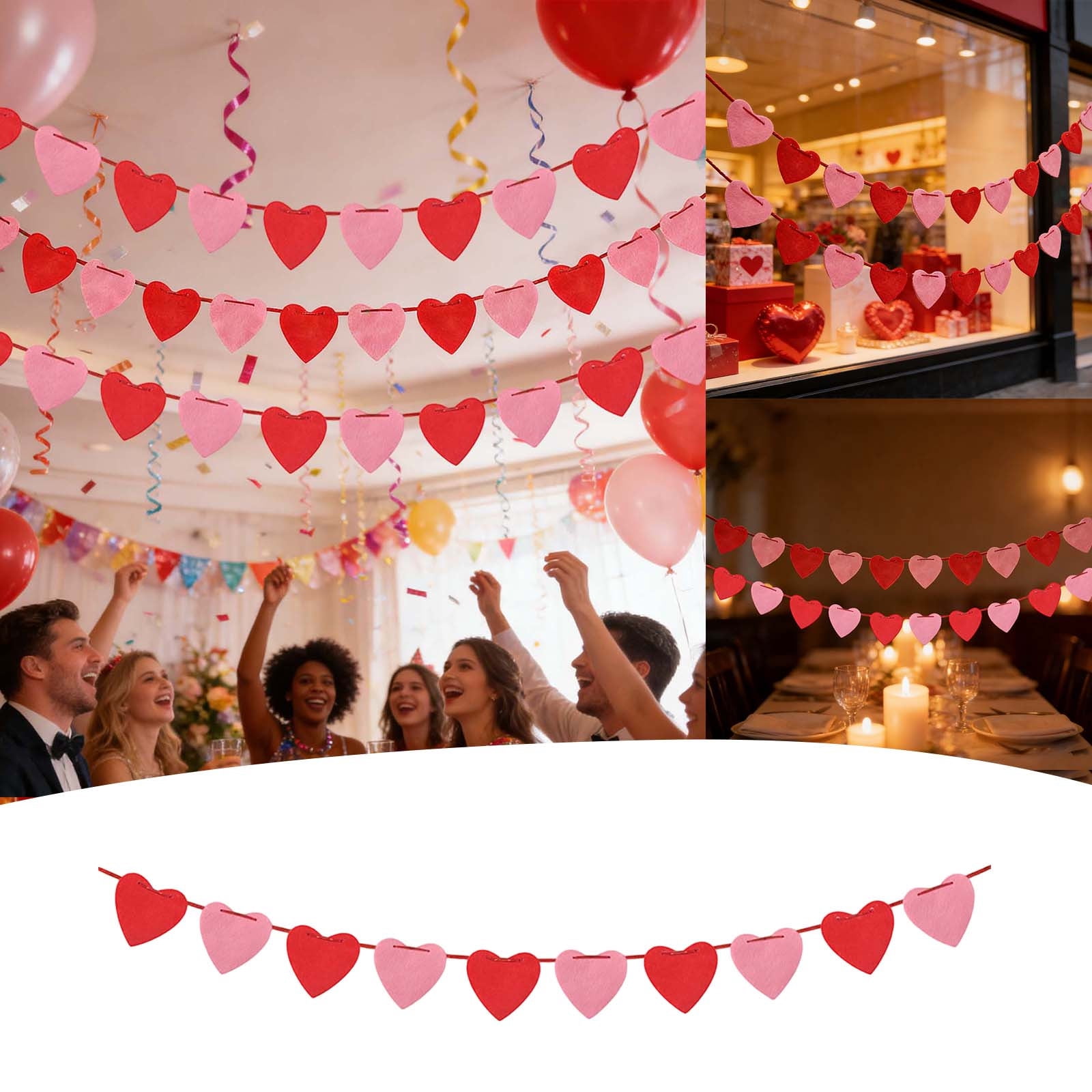 Heart Valentine's Day Garland Banner 12 Pack Valentines Day Decorations Party Favors for Door Wall Classroom School Home Anniversary Wedding Engagement Party Office Wall Decorations Supplies