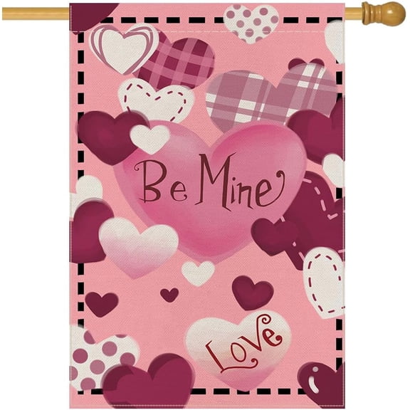 Heart Valentines Day 28x40 Double Sided Be Mine Pink Love Yard Flag for Outside Romantic Outdoor Valentine Decorations Clearance 22-28