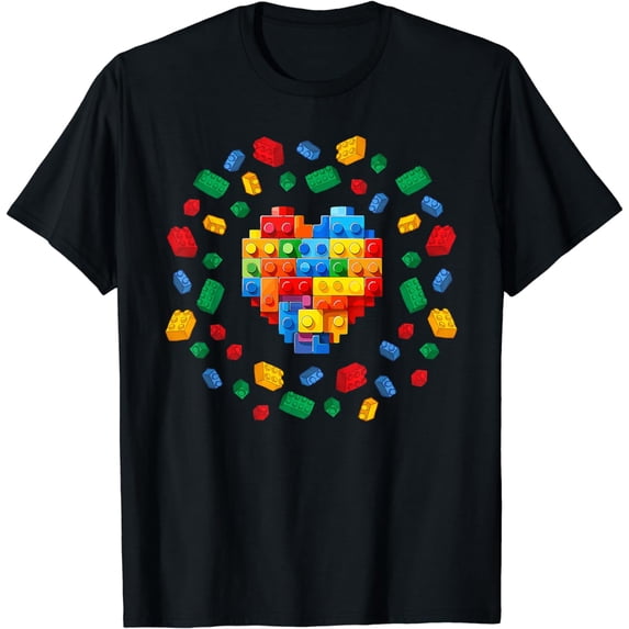 Heart Valentines Day Master Builder Block Brick Building T-Shirt