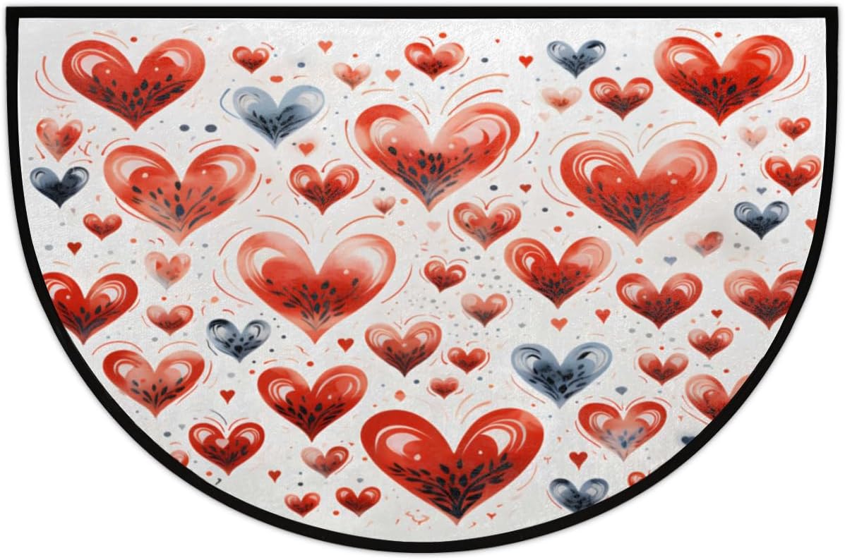 Heart Valentines Happy Half Round Door Mat NonSlip Mat Indoor
