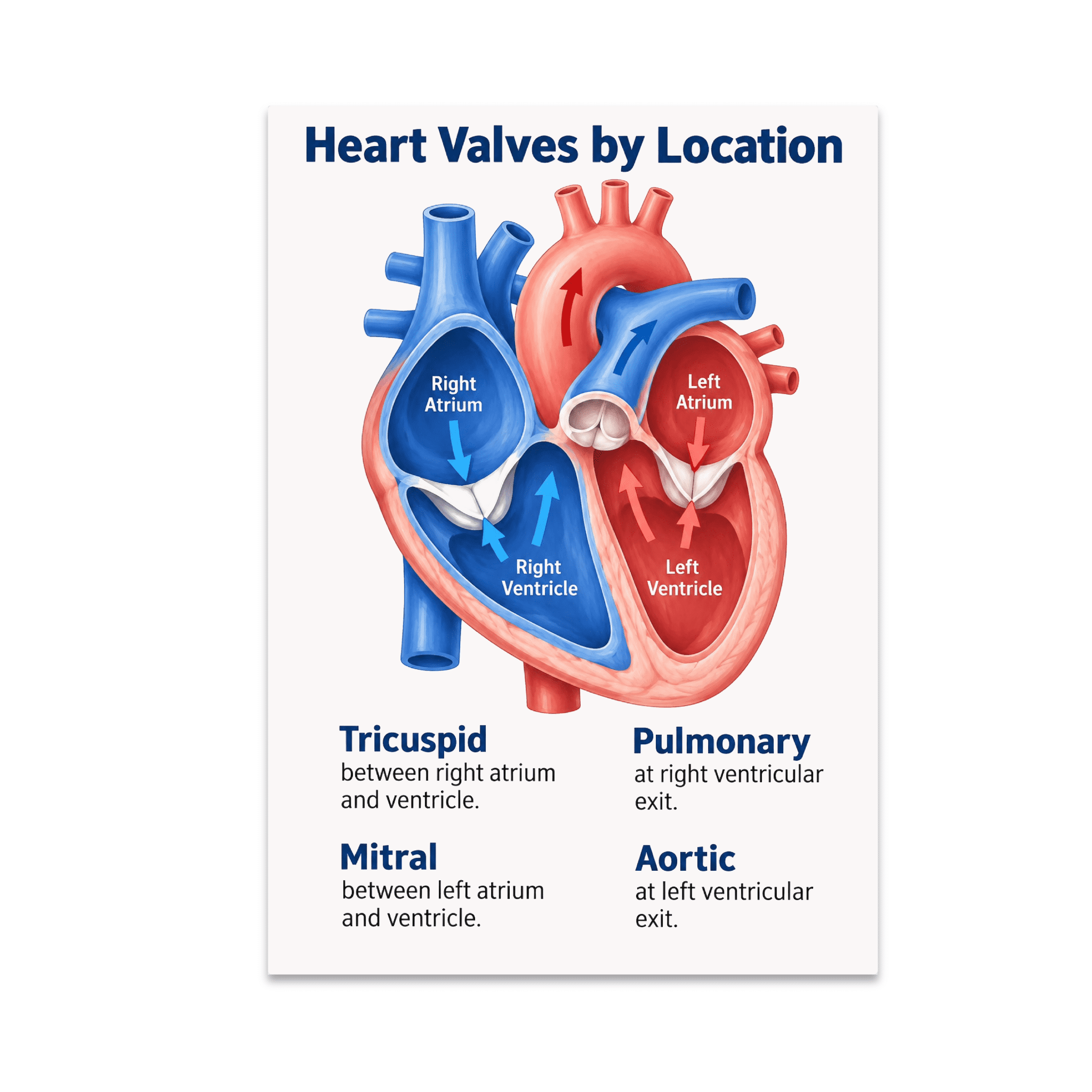 Valve Poster Heart Valves by Location - Medical Student - 13x19 Poster Print ...