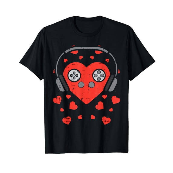 Heart Video Game Valentines Day Gamer Boys Men Girls Gift T-Shirt