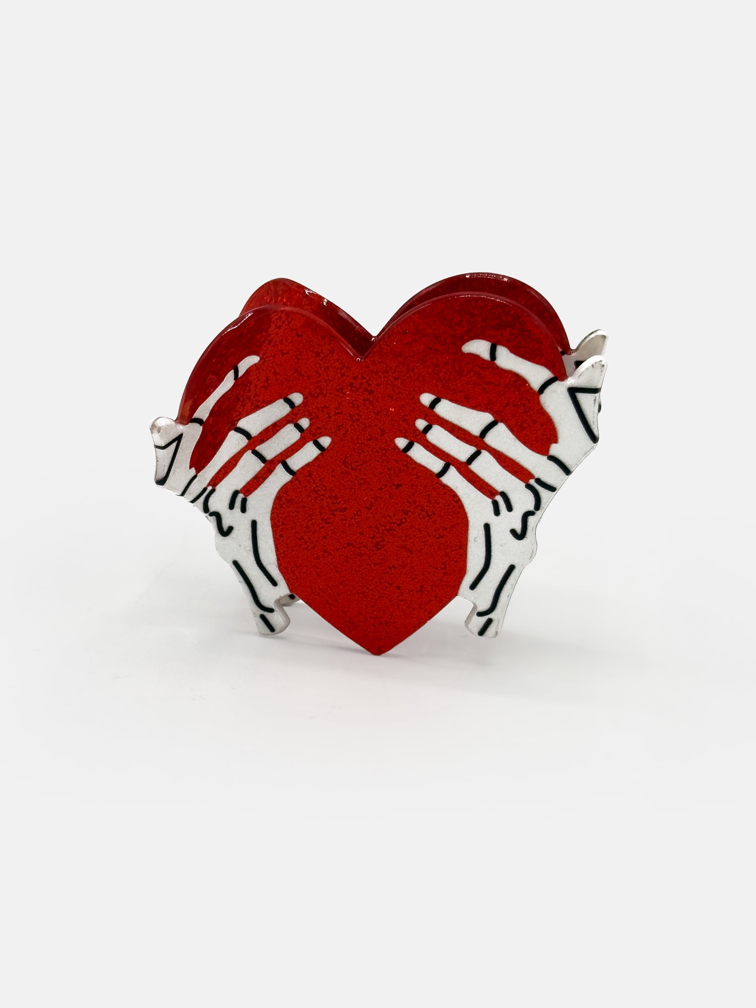 Way To Celebrate Heart W/ Skeleton Hands Acrylic Hair Claw, Red/White