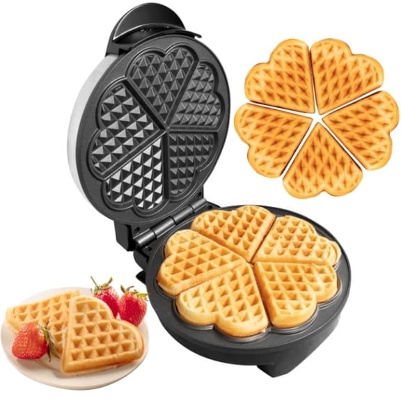 Heart Waffle Maker- Make 5 Mini Heart Shaped Special Loved Ones Breakfast- Easy Clean Non-stick Baker, Electric Waffler Griddle Iron with Adjustable Temperature Control- Mother's Day Gift Y101