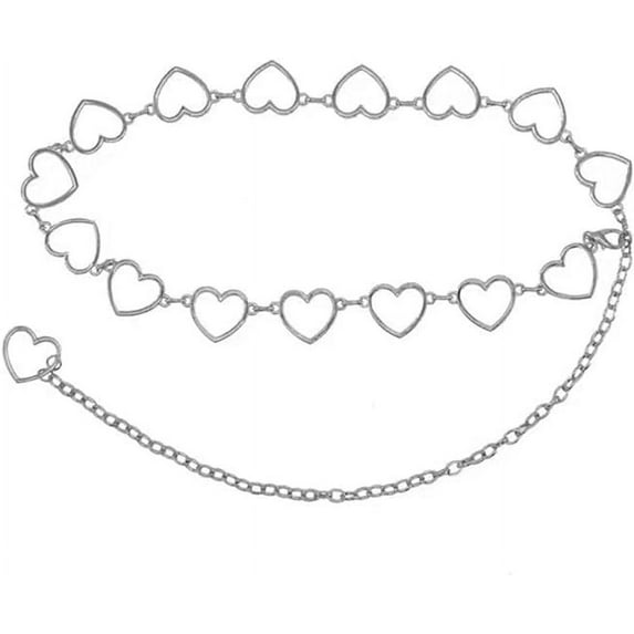 Heart Waist Chain Belt with Long Tassel Tail Body Belly Chains Silver Geometric Heart Waist Belts Y2K Chain for Dresses Pants Skirt Trousers Jeans Chain Accessories
