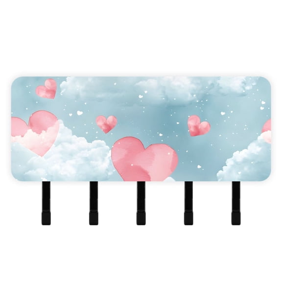 Heart Wallpaper Clouds Key Holder for Wall Mail Holder Organizer with 5 Key Hooks Wall Mount Key Rack with Shelf