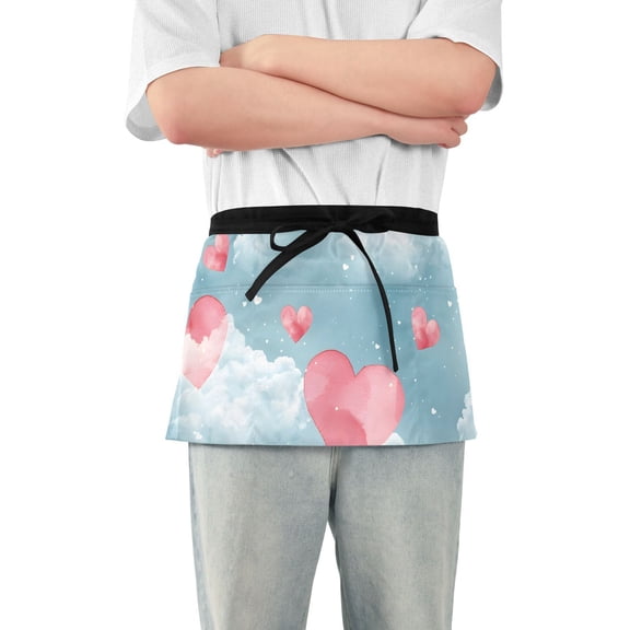 Heart Wallpaper Clouds Waist Apron Adjustable Server Half Apron Kitchen Cooking with 3 Pockets for Men Women