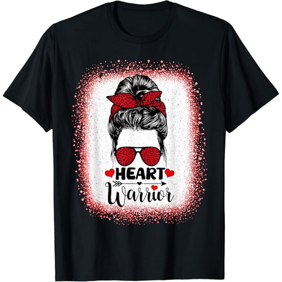 Heart Warrior Messy Bun Chd Heart Disease Awareness T-Shirt