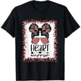 thumbnail image 1 of Heart Warrior Messy Bun Leopard Heart Disease Awareness T-Shirt, 1 of 4
