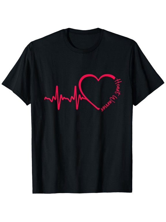 Heart Warrior T-Shirt Men's EKG ECG Heartbeat Graphic Tee Medical Awareness Top+