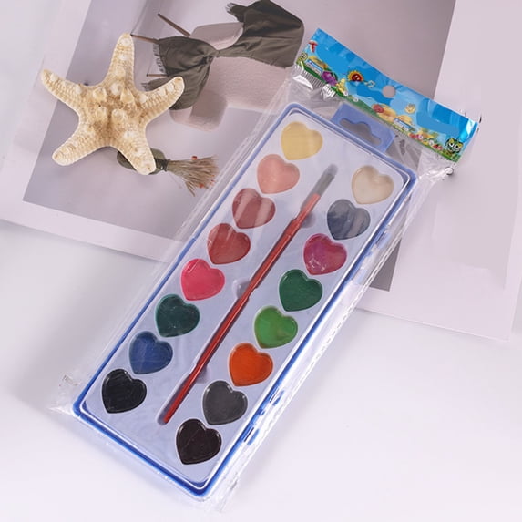Heart Watercolor Paint Set with 16 Colors and Brush, Heart-Shaped Palette, Waterproof Drying Pen, Art Supplies for Beginners & Artists, Ideal Gift for Kids & Adults