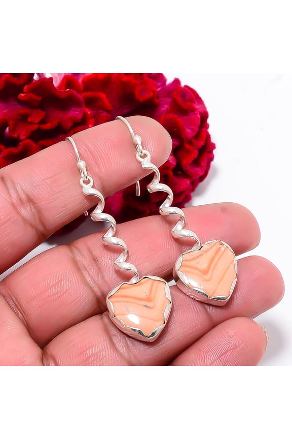 Heart - Wave Dolomite - Mexico Handmade 925 Sterling Silver Earring 2.30" E98519, Christmas Gift