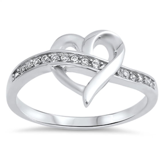 Heart Weave Knot Clear CZ Promise Ring .925 Sterling Silver Band White Jewelry Female Size 5