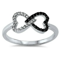 Heart White Black Cubic Zirconia Promise Ring .925 Sterling Silver Open Band Jewelry Female Size 5