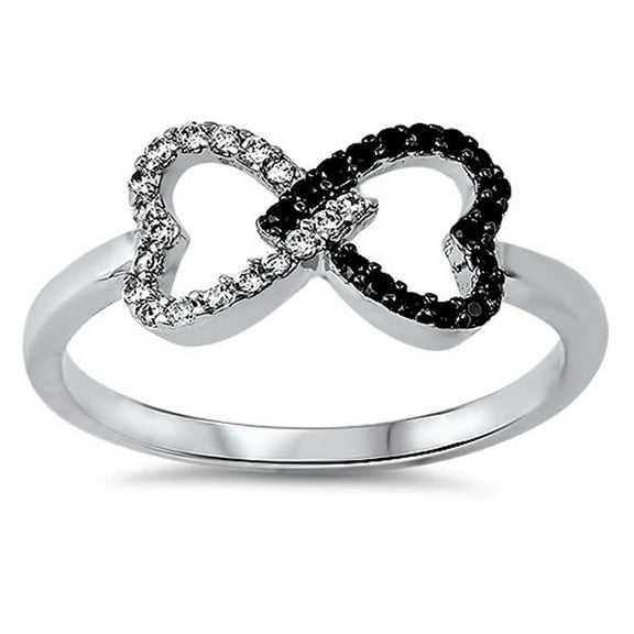 Heart White Black Cubic Zirconia Promise Ring .925 Sterling Silver Open Band Jewelry Female Size 5