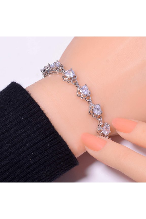 Heart - White Topaz 925 Sterling Silver Tennis Bracelet 7.99" B_9730_726_12, New Year Sale, Valentin's Day Gift