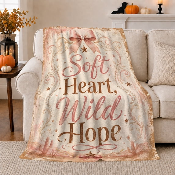 Heart Wild Hope Desert decorative motif Inspirational Quote, Cozy Friendship Quote Scene, Warm Flannel Blanket for Living Room and Reading Nook, Art Lovers Appreciation Gift, Artistic Home Decor