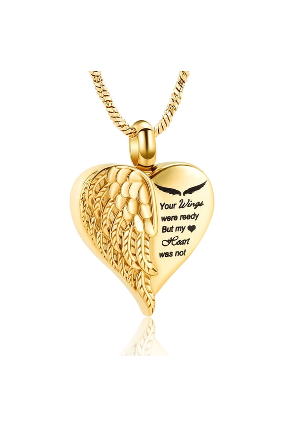 Heart Wing Print Cremation Jewelry for Ashes Urn Necklace Lockets for Human Ashes Pet Ashes Holder Necklace That Opens Inside