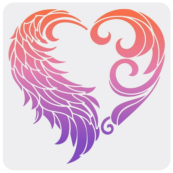 Heart Wings Stencil 11.8x11.8 inch Square Painting Stencil Bird Feather Drawing Template Heart Pattern Stencil Waves Stencil