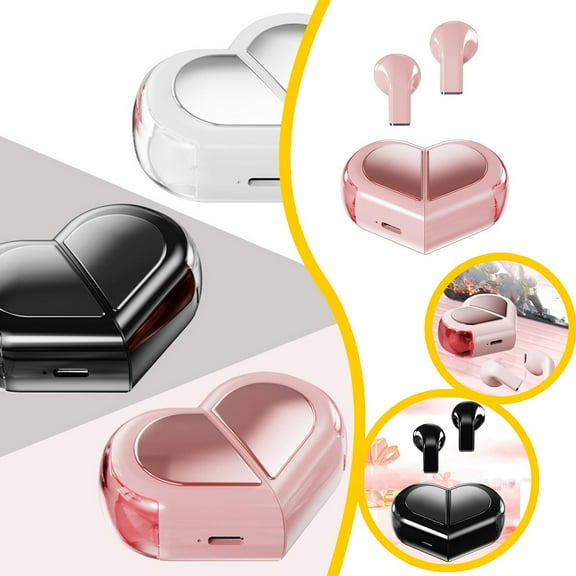 Heart Wireless Earbuds for Girls Kids, Cute Small Mini Tiny Invisible Earbuds Wireless Bluetooth for Small Ears Canals Women Rose Gold Kawai Blue Tooth Ear Buds for Android,Pink
