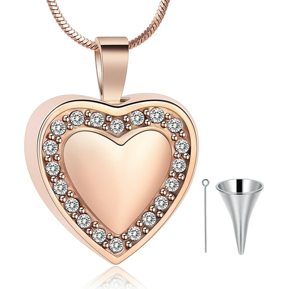 Heart With Crystal Setting Cremation Pendant Small Urns For Ashes Urn Necklace