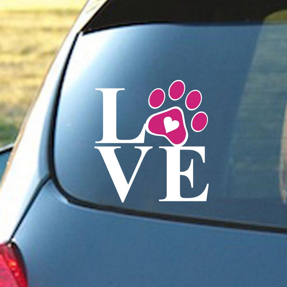 Love Paw Print Decal Vinyl Sticker – Holographic, 5.5 X 2 Inches, For Car, Laptop, Wall