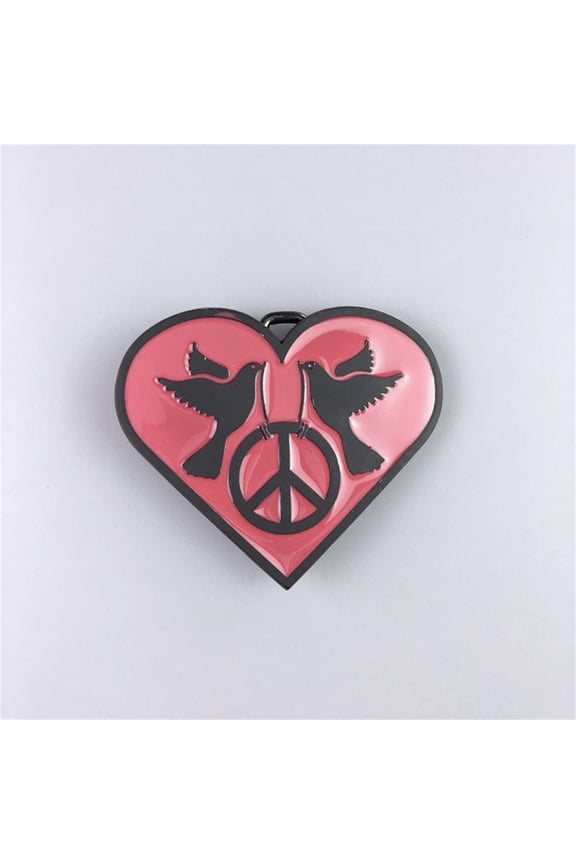 Heart With Peace Sign Dark Pink Enamel Belt Buckle