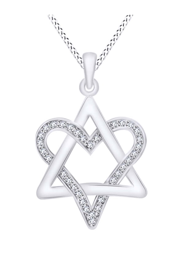 Heart With Triangle Pendant Necklace In 14k Solid White Gold Round Cut White Natural Diamond (0.25 cttw)