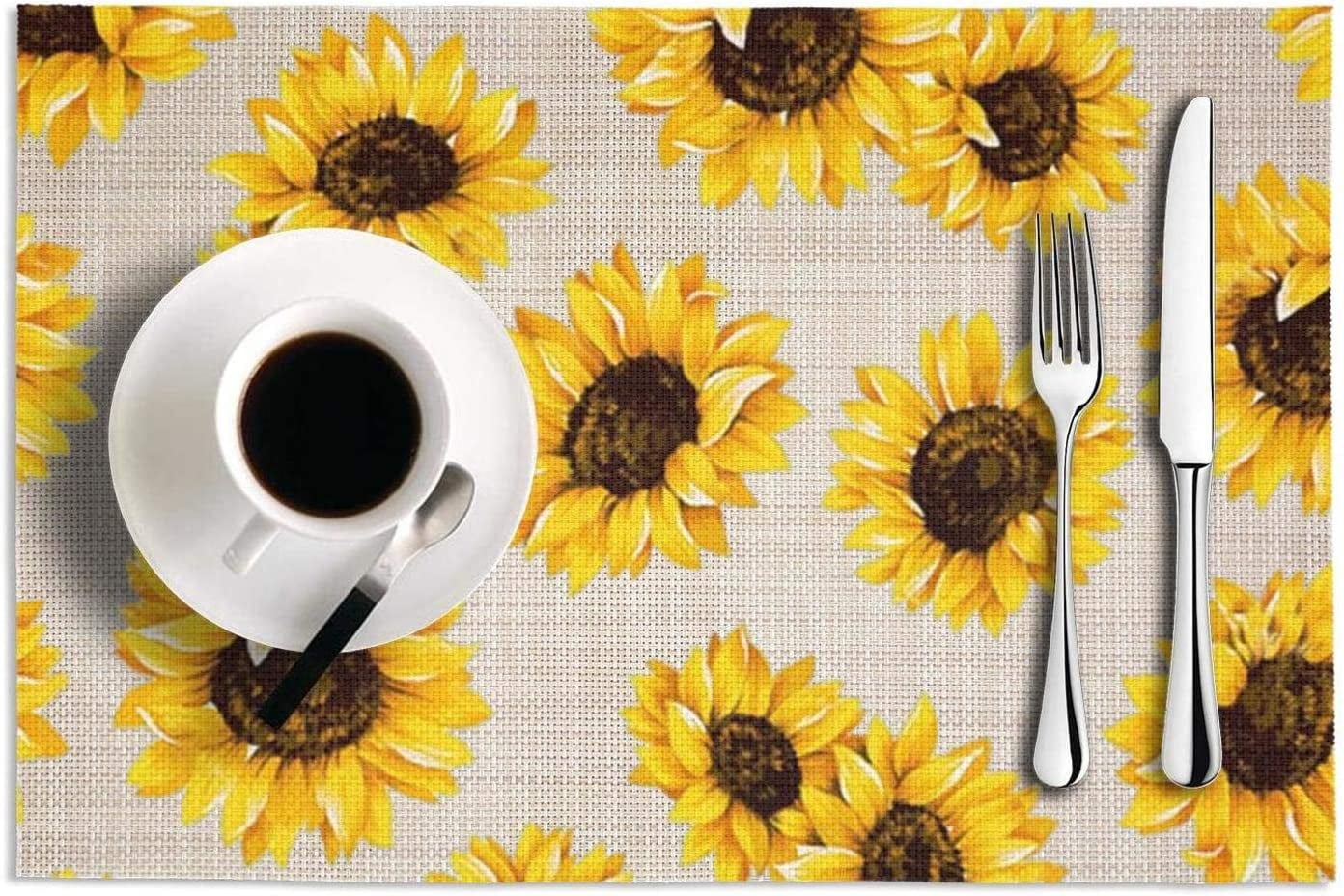 Heart Wolf Sunflower Placemats,Table Placemats,Placemats for Kitchen